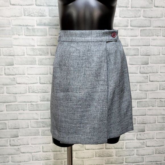 Vintage 90s Y2K Rampage Blue Grey Tweed 2pc Set Peplum Tank & Wrap Mini‎ Skirt - Picture 6 of 11
